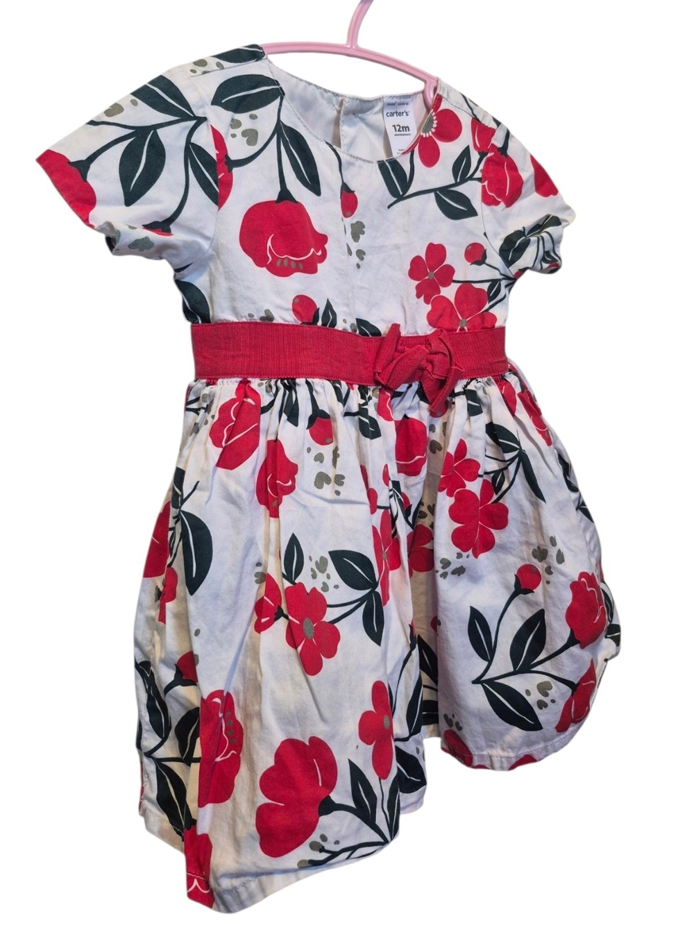 Carter's Floral Cotton Dress with Red Belt - 12M